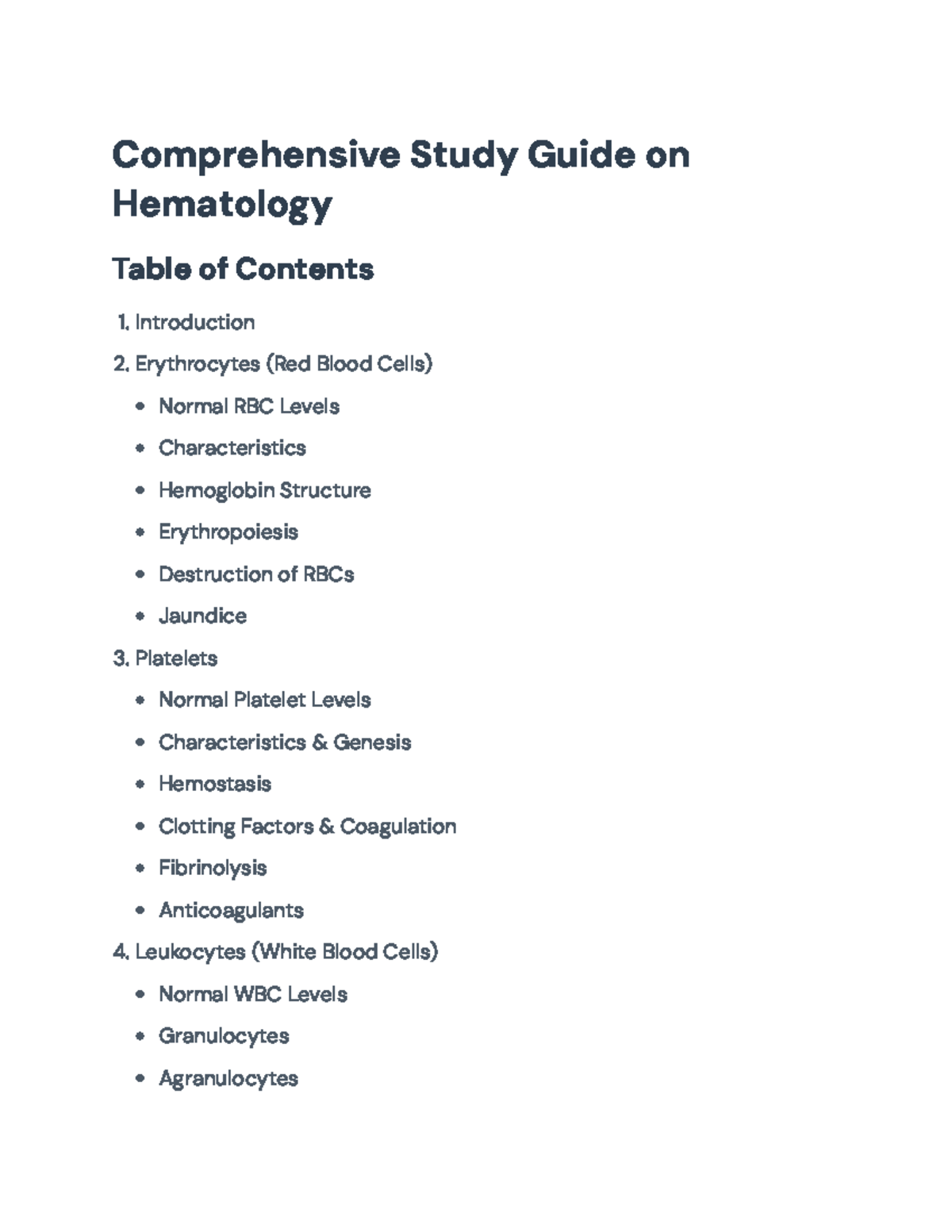 BIO202 Study Guide: Hematology Overview of Blood Components & Functions ...