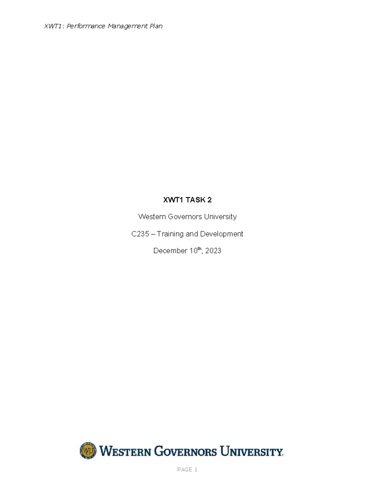 XWT1: Performance Management Plan for C235 Training & Development - Studocu