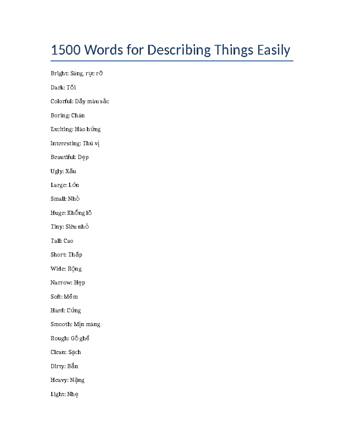 1500 Words for Describing Things Easily: Adjectives & Translations ...