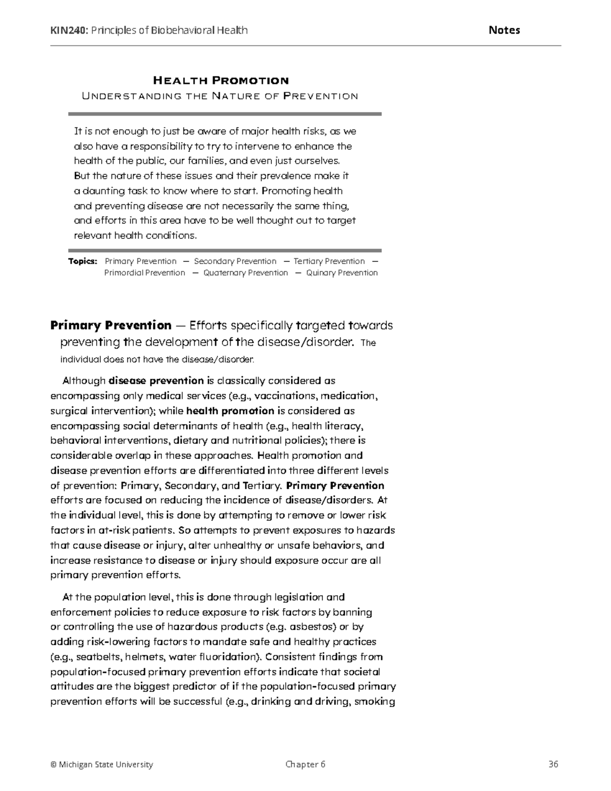 KIN240: Health Promotion & Prevention Strategies Overview - Studocu