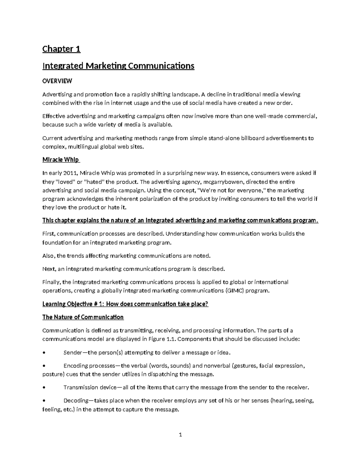 Chapter 1 ED-1 - Integrated Marketing Communications Overview Notes ...