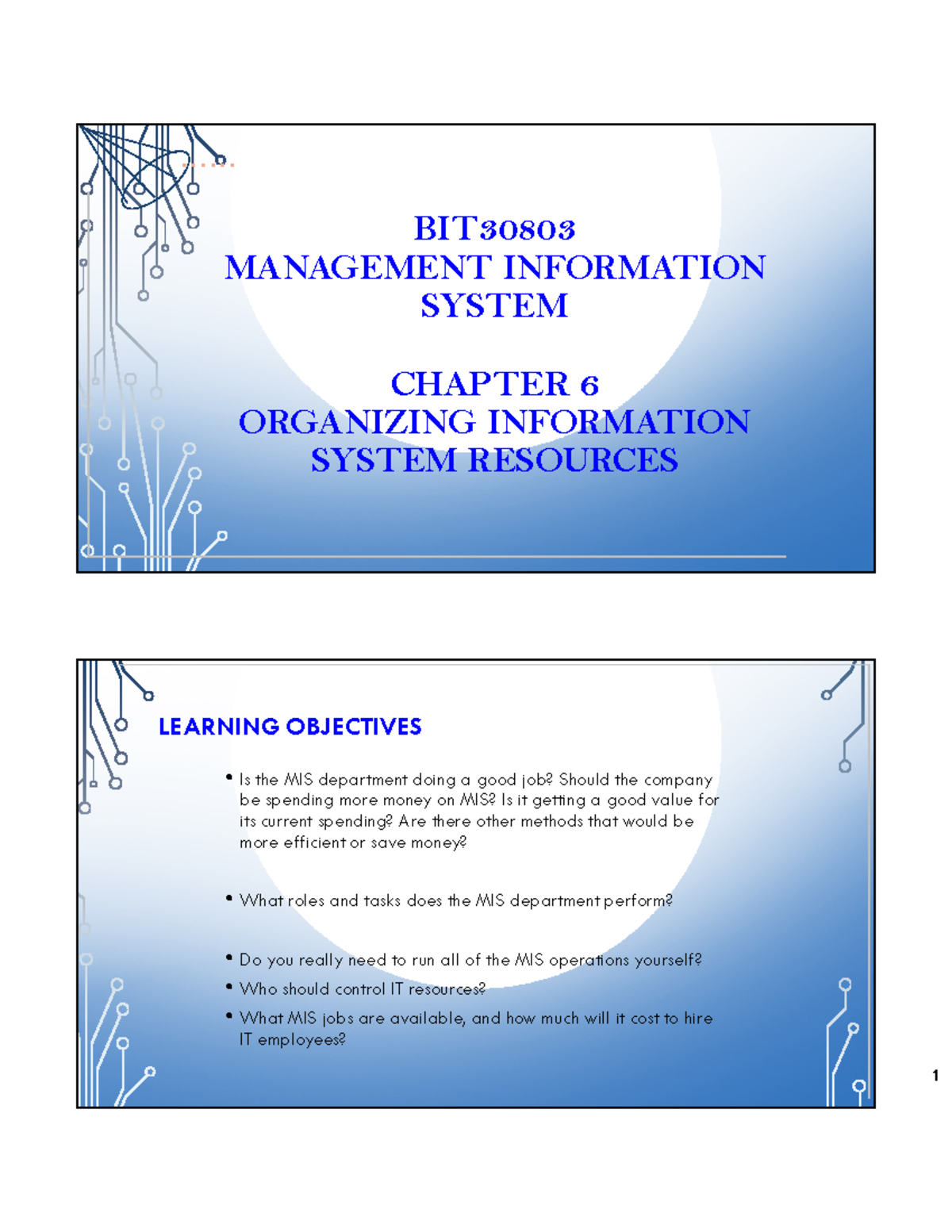 BIT30803 MANAGEMENT INFORMATION SYSTEM CHAPTER 6: Organizing IS ...