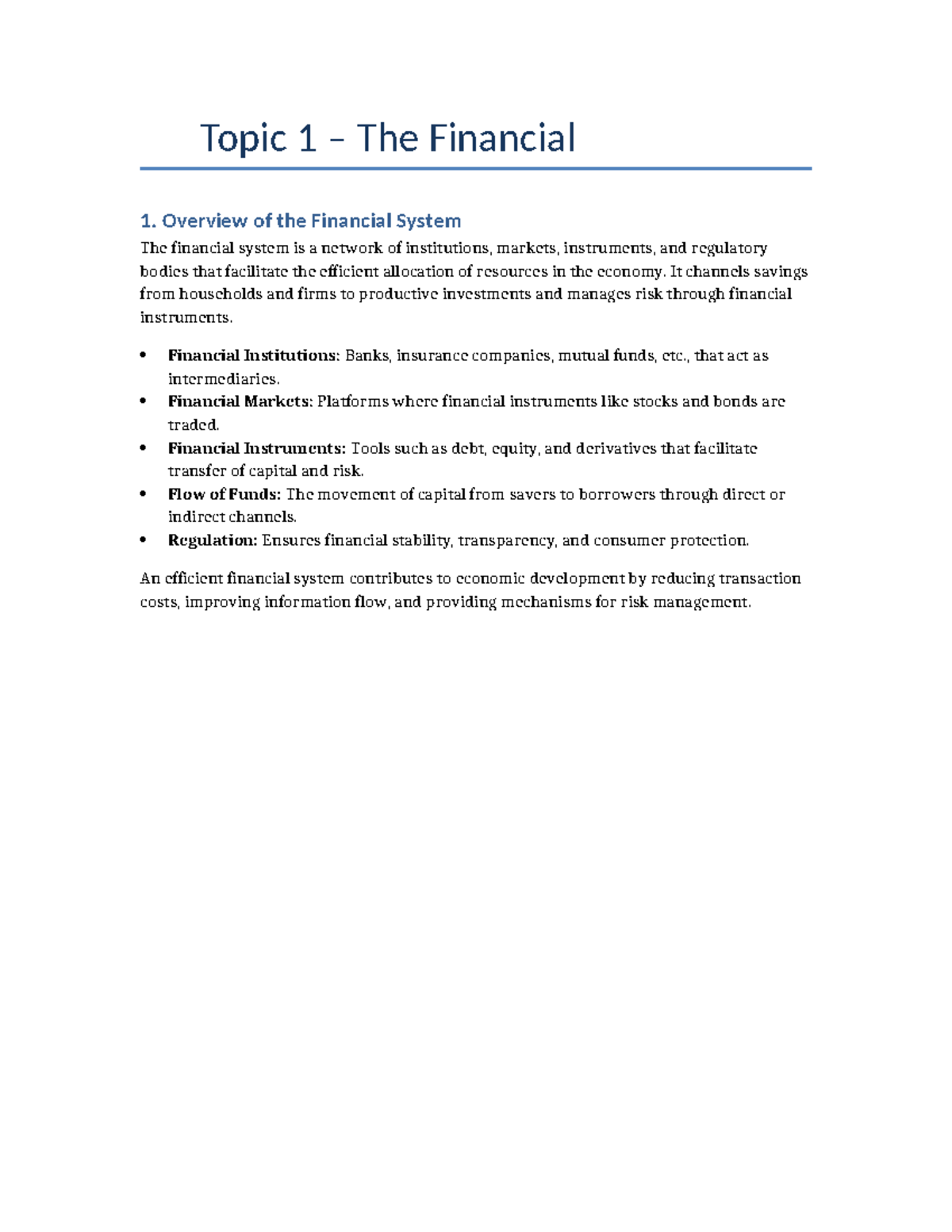 Topic 1: Overview of the Financial System - Key Concepts & Formulas ...