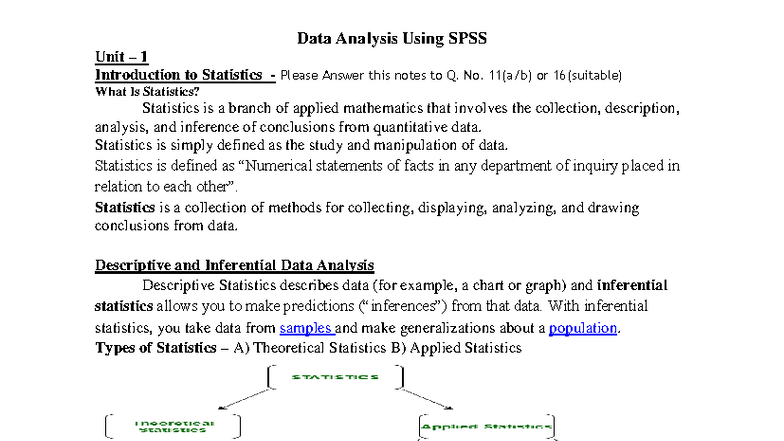 SPSS Unit 1: Intro to Statistics & Data Analysis Techniques - Studocu