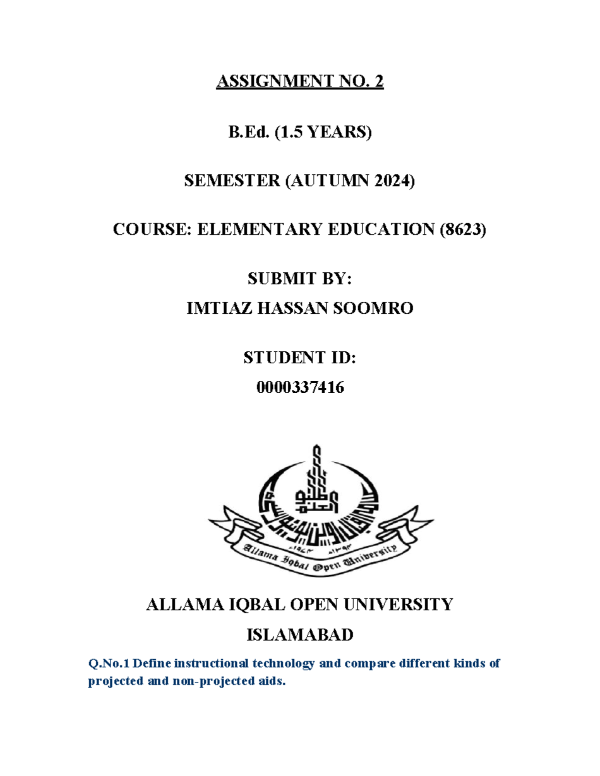 8623-2 - Assignment on Instructional Technology & Teacher Training ...
