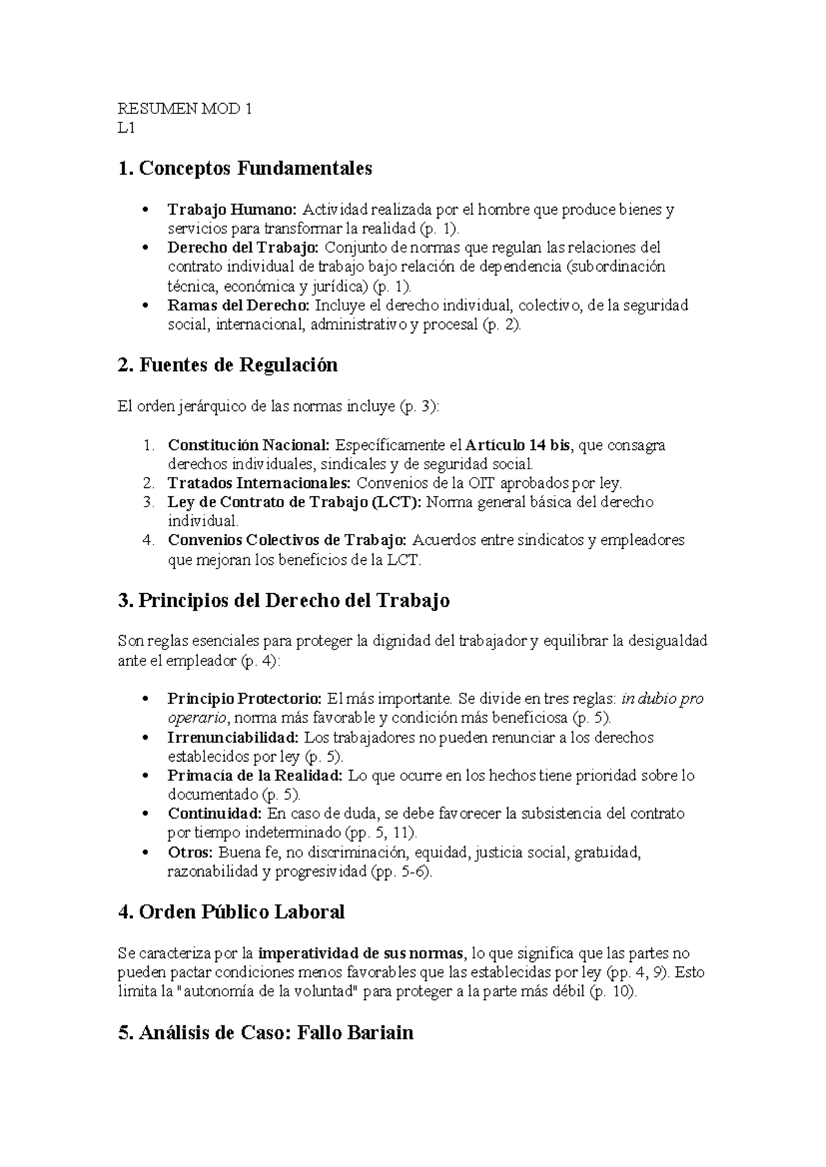 Resumen MOD 1: Conceptos Fundamentales del Derecho Laboral - Studocu