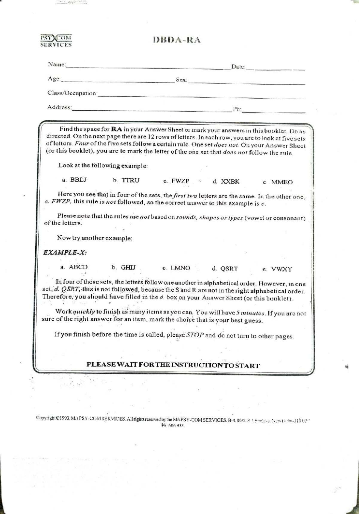 PSEXCOM RA SERVICES: Answer Sheet Instructions and Examples - Studocu