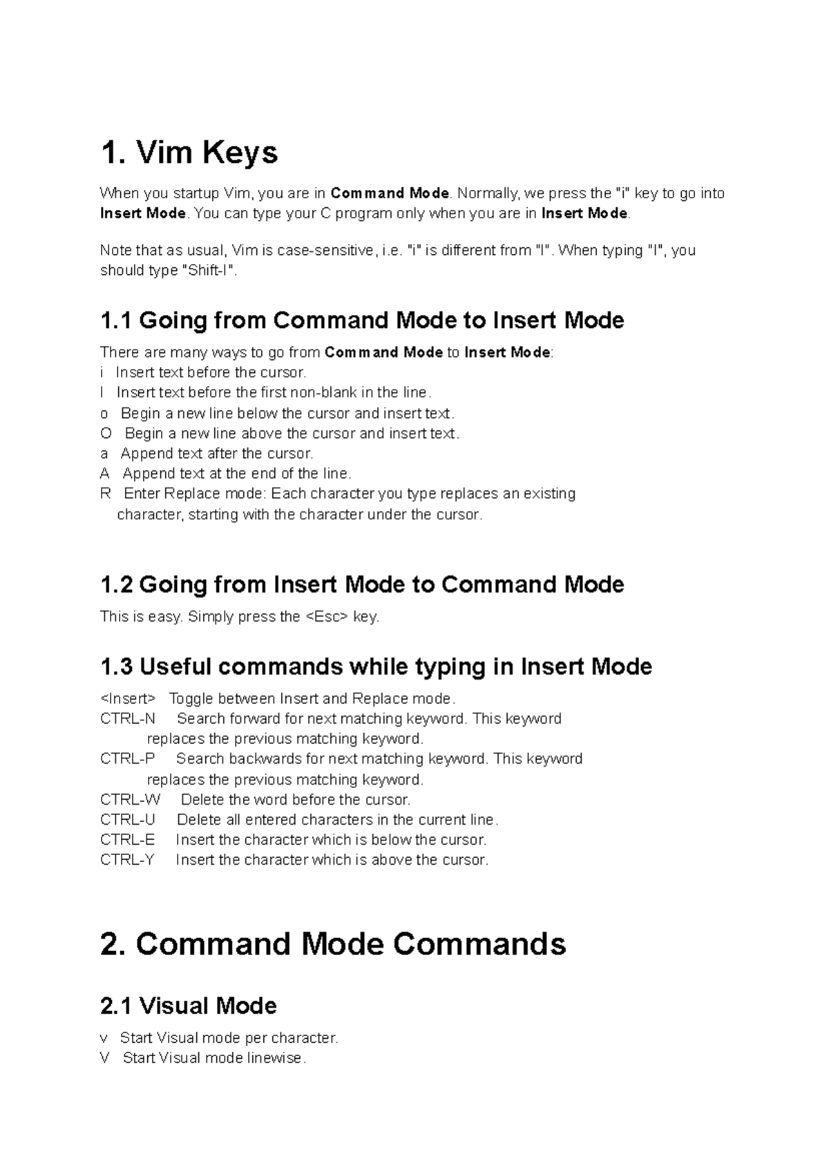 Cs2030 PE1 Vim Commands Cheat Sheet for C Programming - Studocu