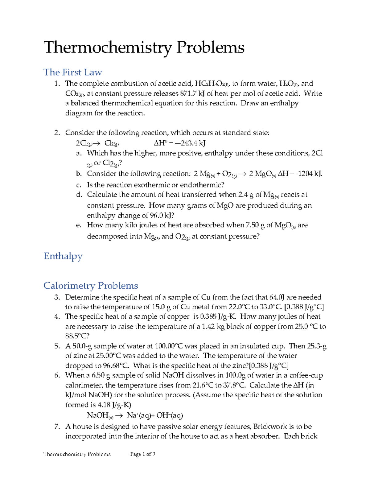Thermochemistry Problems & Solutions for CHM 202 - Study Guide - Studocu
