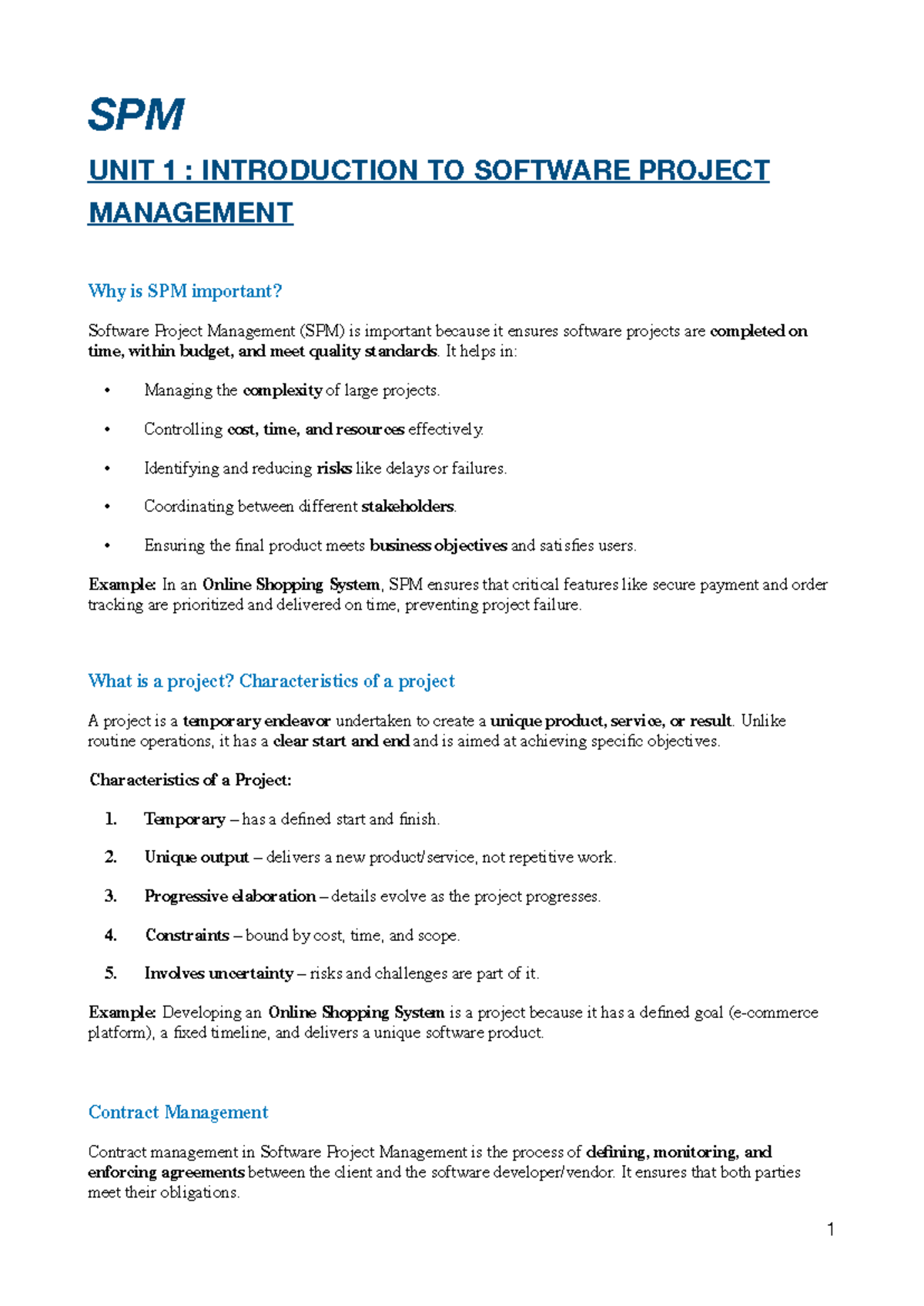 U1: Introduction to Software Project Management Overview - Studocu