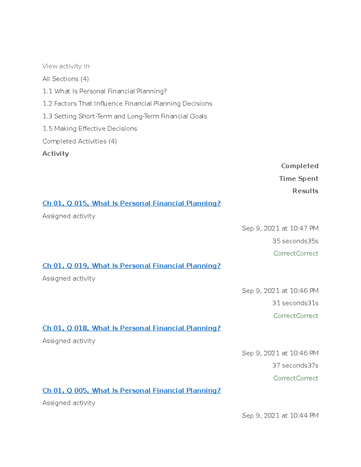 WK 1 - CH 1 Practice on Personal Financial Planning Concepts - Studocu