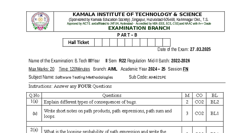 B.Tech II Sem R22 AM621PE Mid Exam Descriptive Questions 2024-25 - Studocu