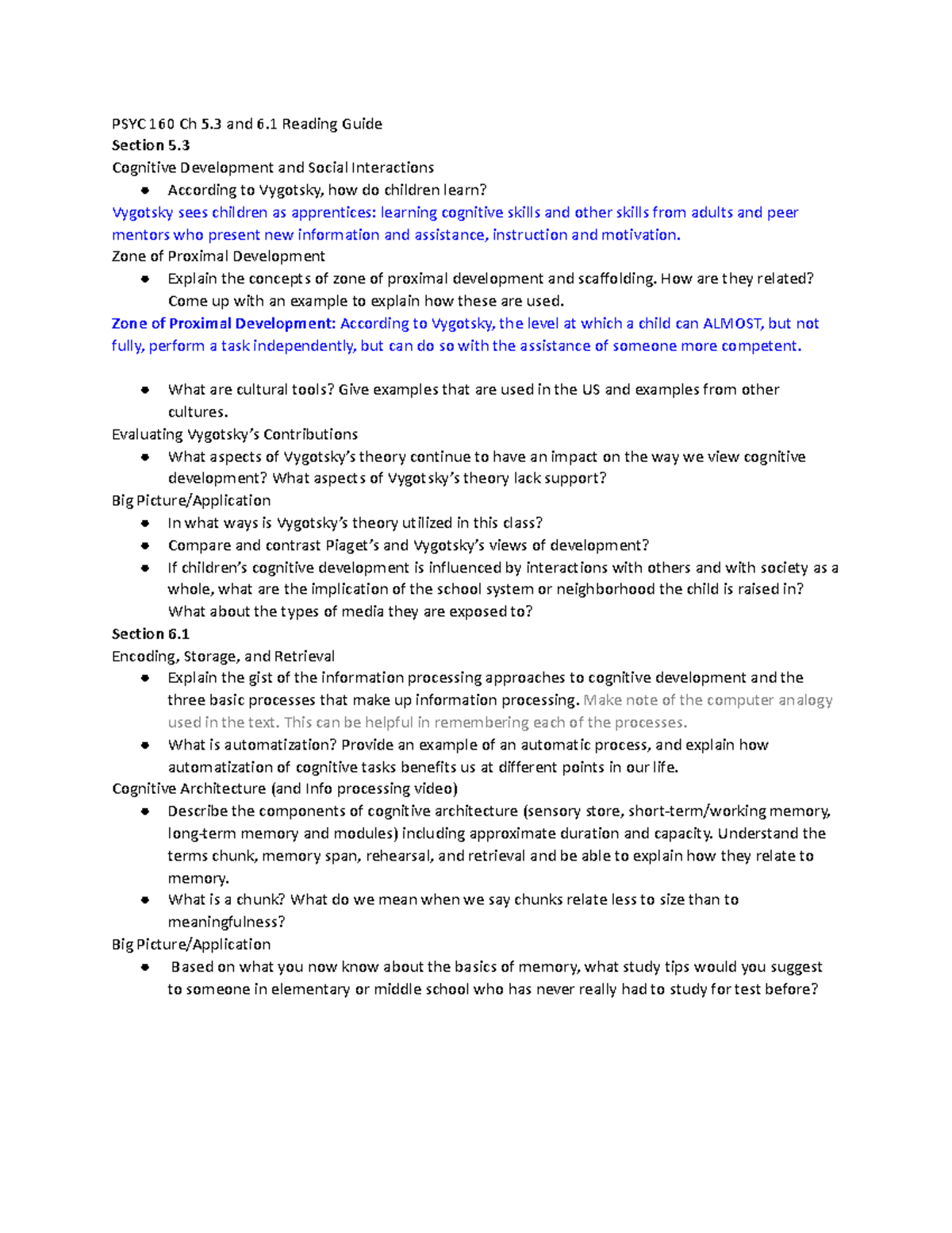 PSYC 160 Ch 5.3 and 6.1 Reading Guide - PSYC 160 Ch 5 and 6 Reading ...