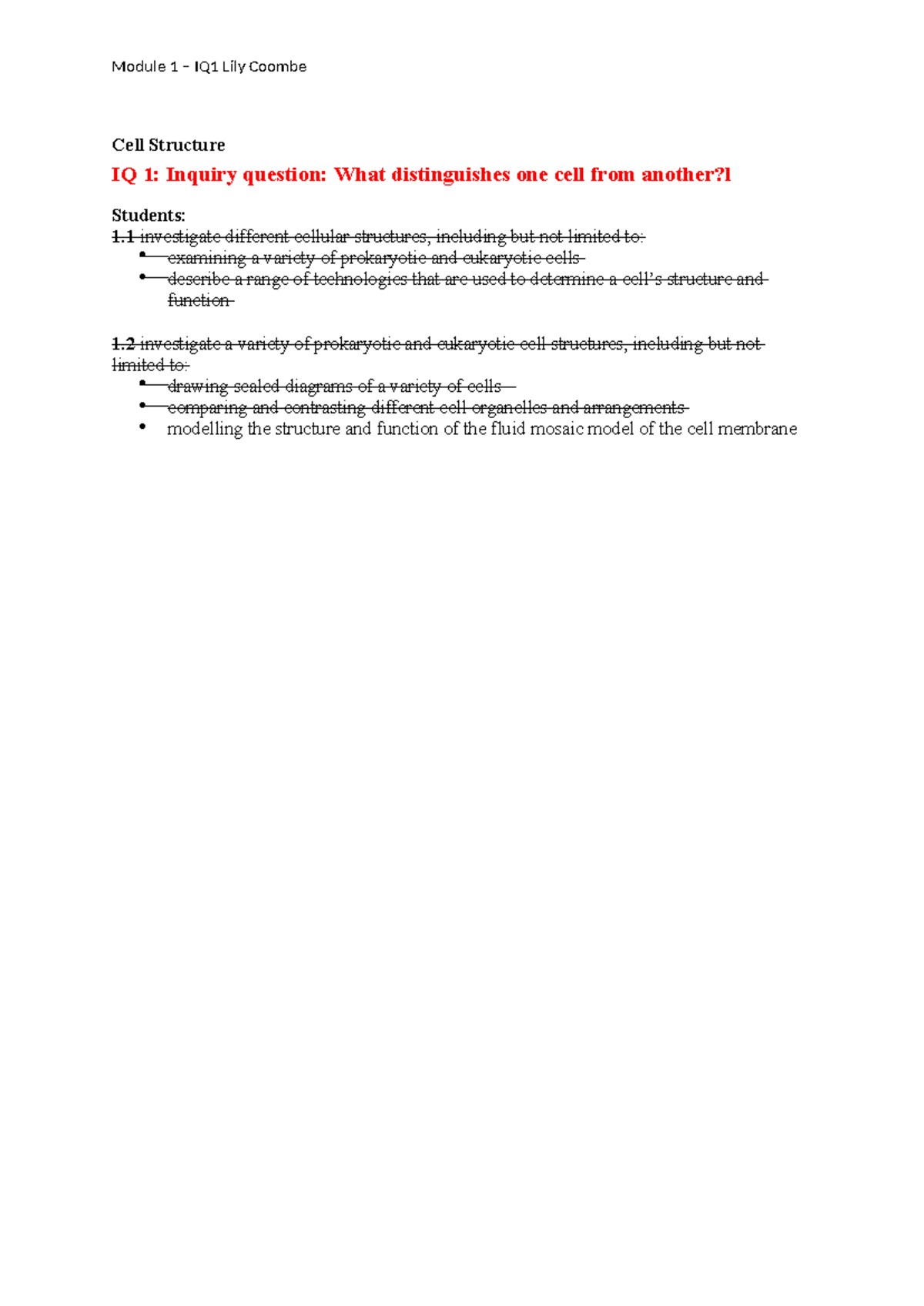 Module 1 IQ1: Exploring Cell Structure and Function in Prokaryotes ...