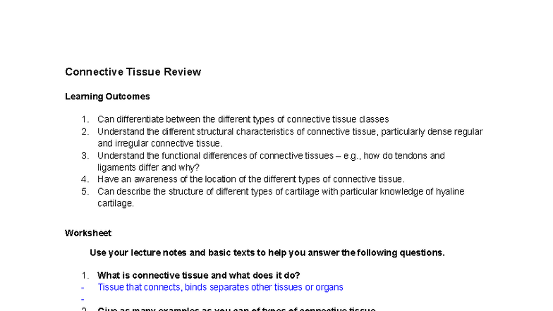Physiology Exam Review: Connective Tissue Overview and Key Concepts ...