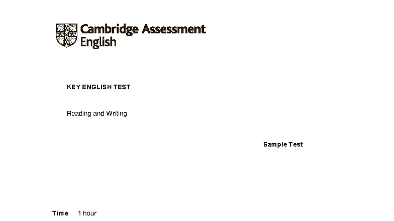 A2 Key 2020 Sample Tests: Reading & Writing Question Paper - Studocu