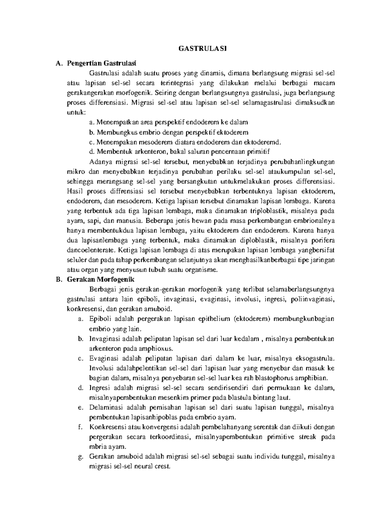 Gastrulasi dalam Embriologi: Proses dan Gerakan Morfogenik - Studocu
