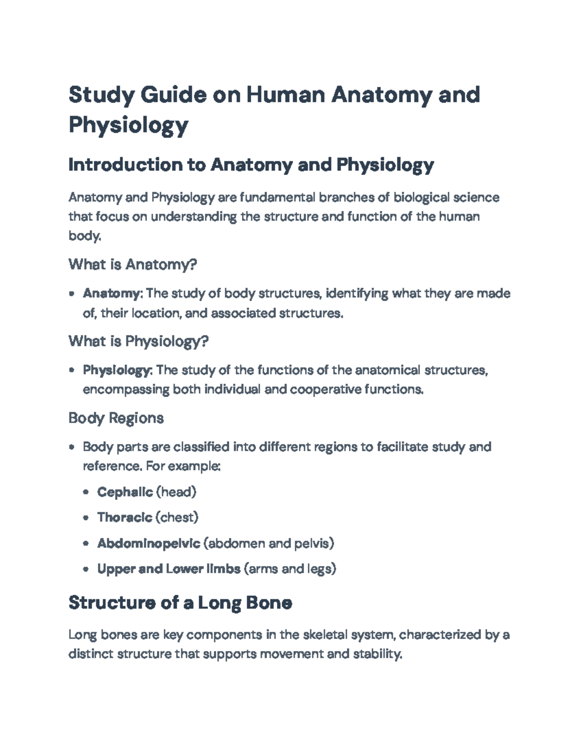 Human Anatomy and Physiology Study Guide (BIO101): Key Concepts ...