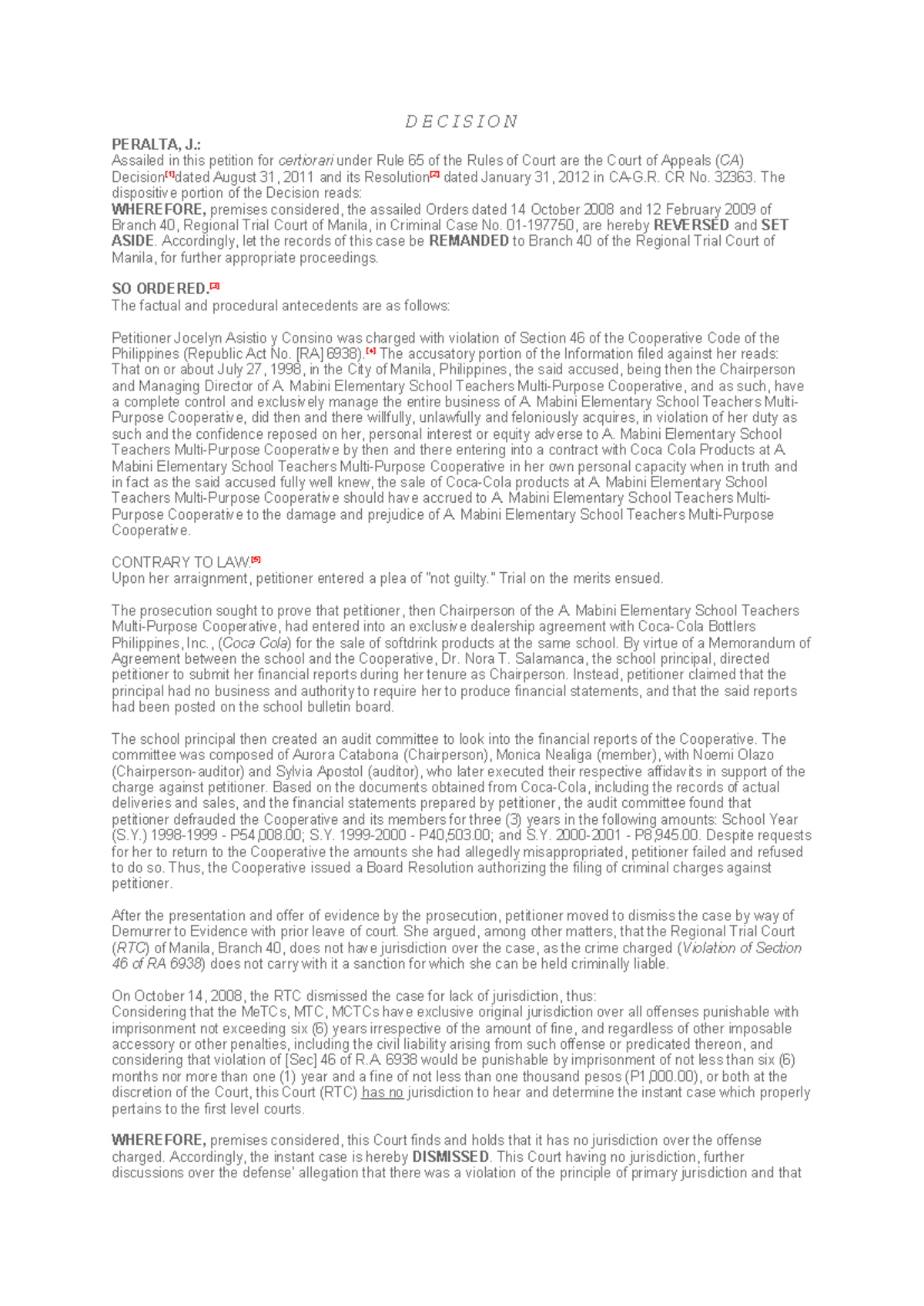 Asistio v. PP - SCRA Annotated Decision Analysis - Studocu