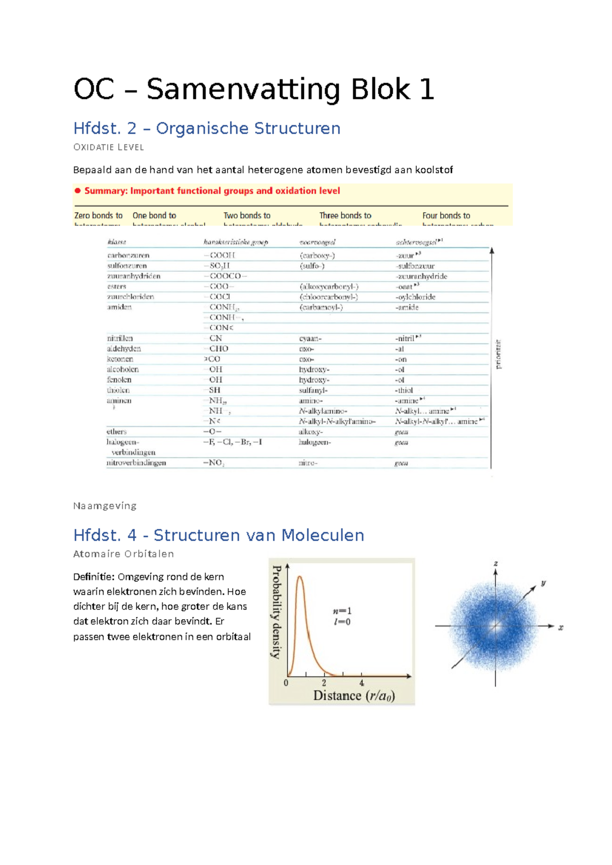 OC - Samenvatting Blok 1: Organische Structuren en Chemie Principes ...