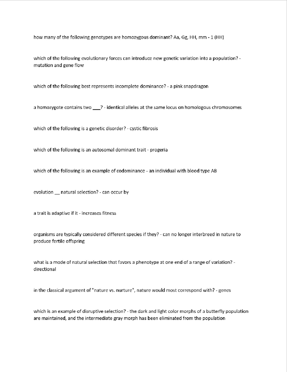 Biology 101 Final Exam Review - Key Concepts and Genotypes - Studocu