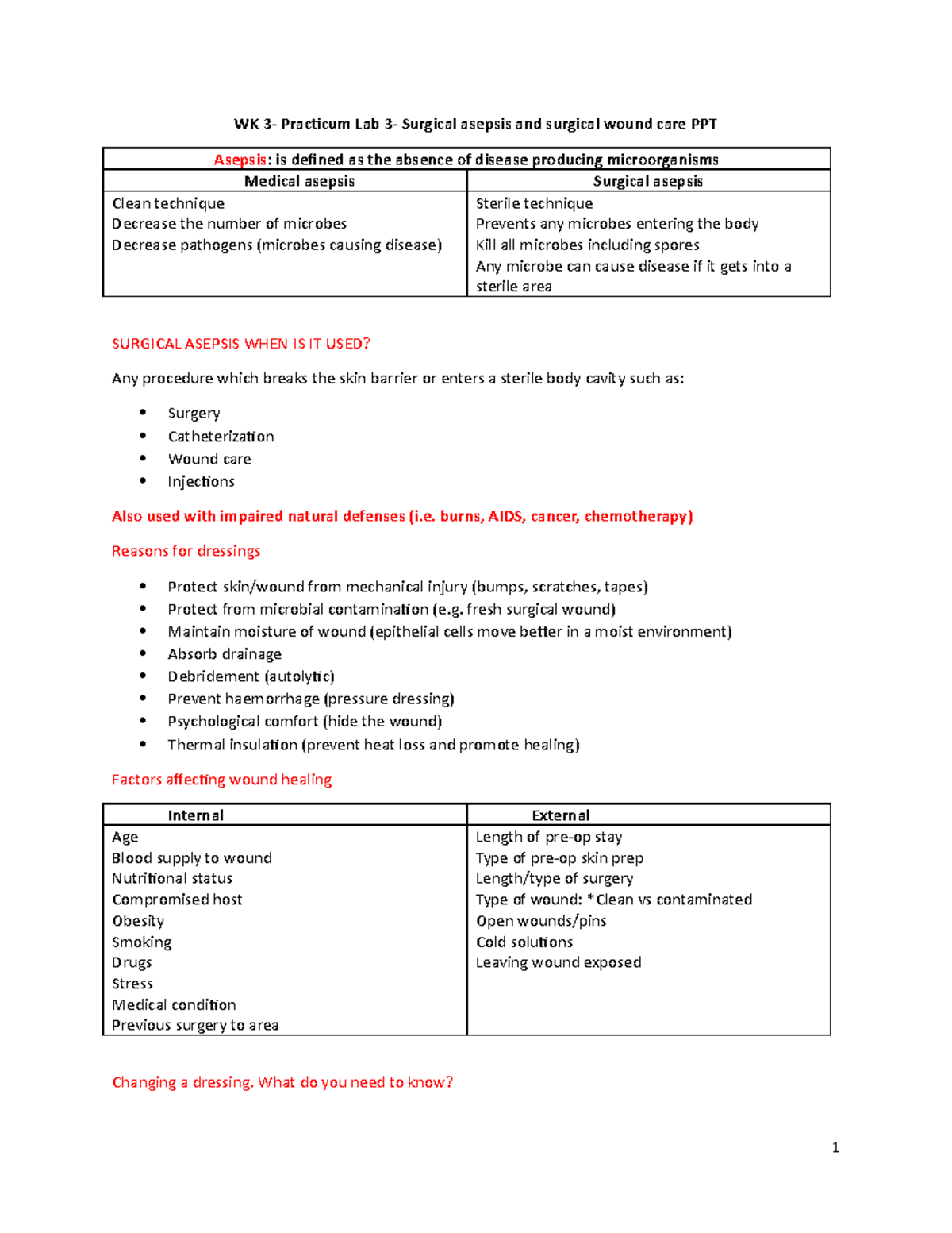 WK 3- Practicum Lab 3: Surgical Asepsis & Wound Care Techniques - Studocu