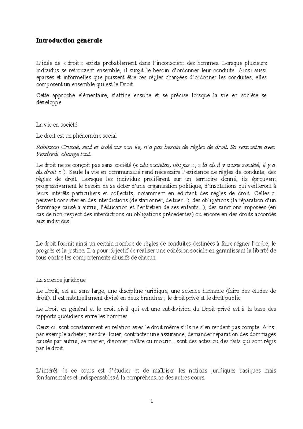 Cours D'introduction générale au droit : Concepts et Fondements - Studocu