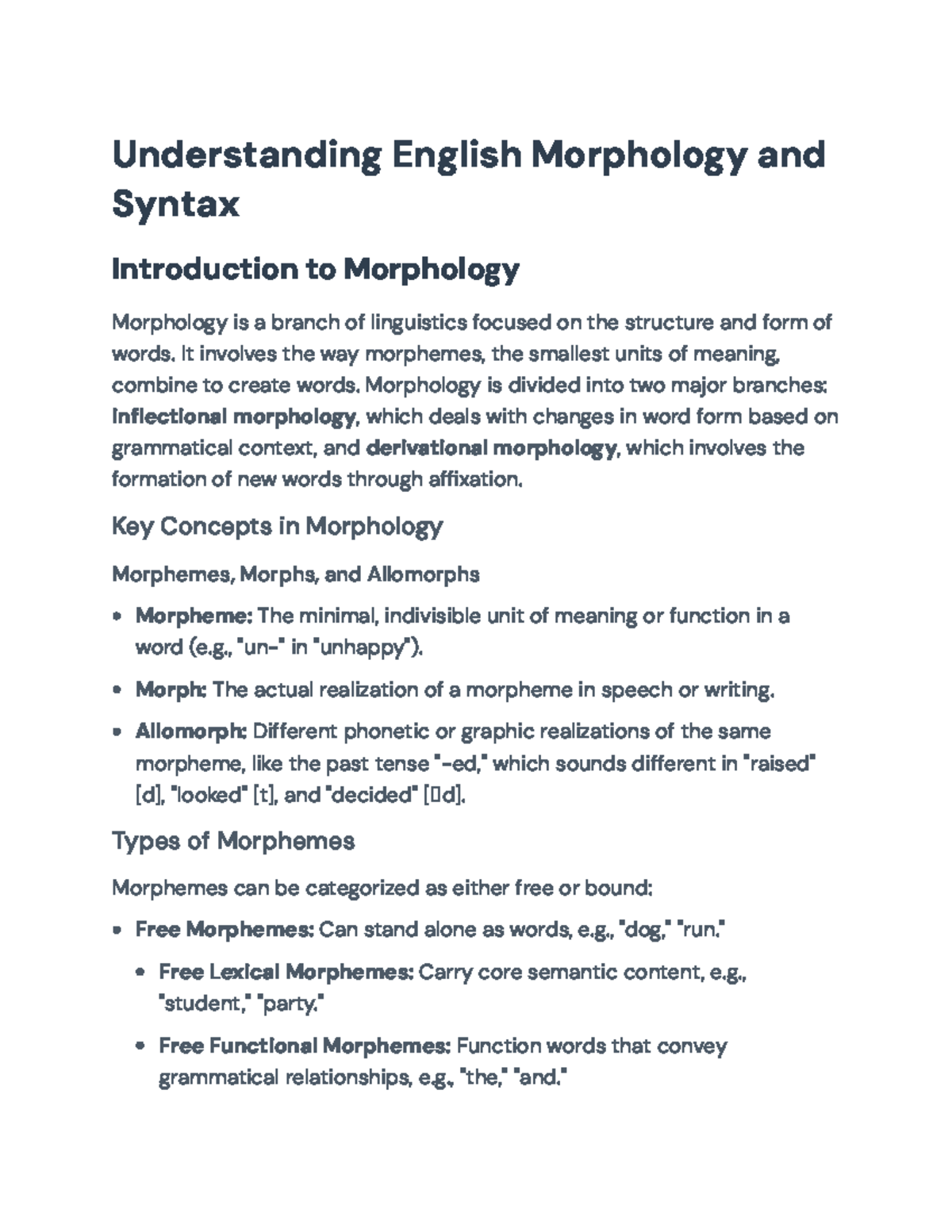 English Morphology and Syntax Overview: Key Concepts and Functions ...