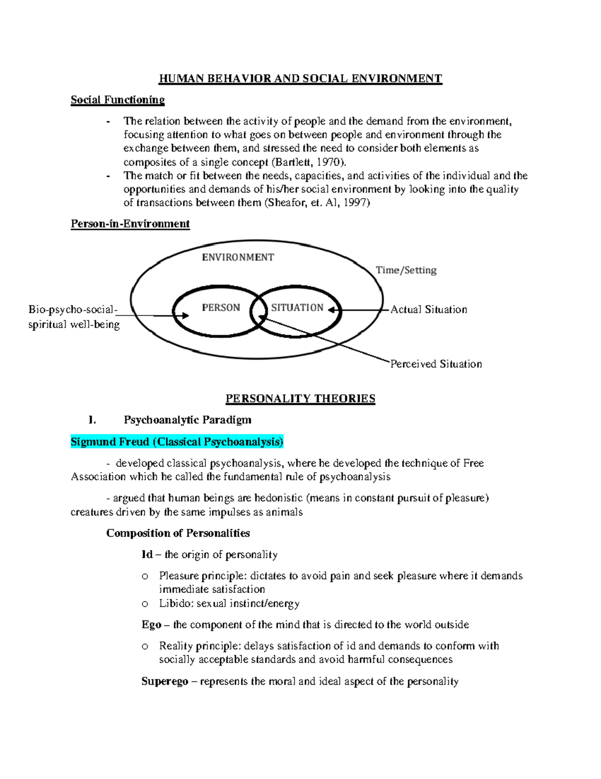 HBSE 101: Summary of Human Behavior and Social Environment Concepts ...