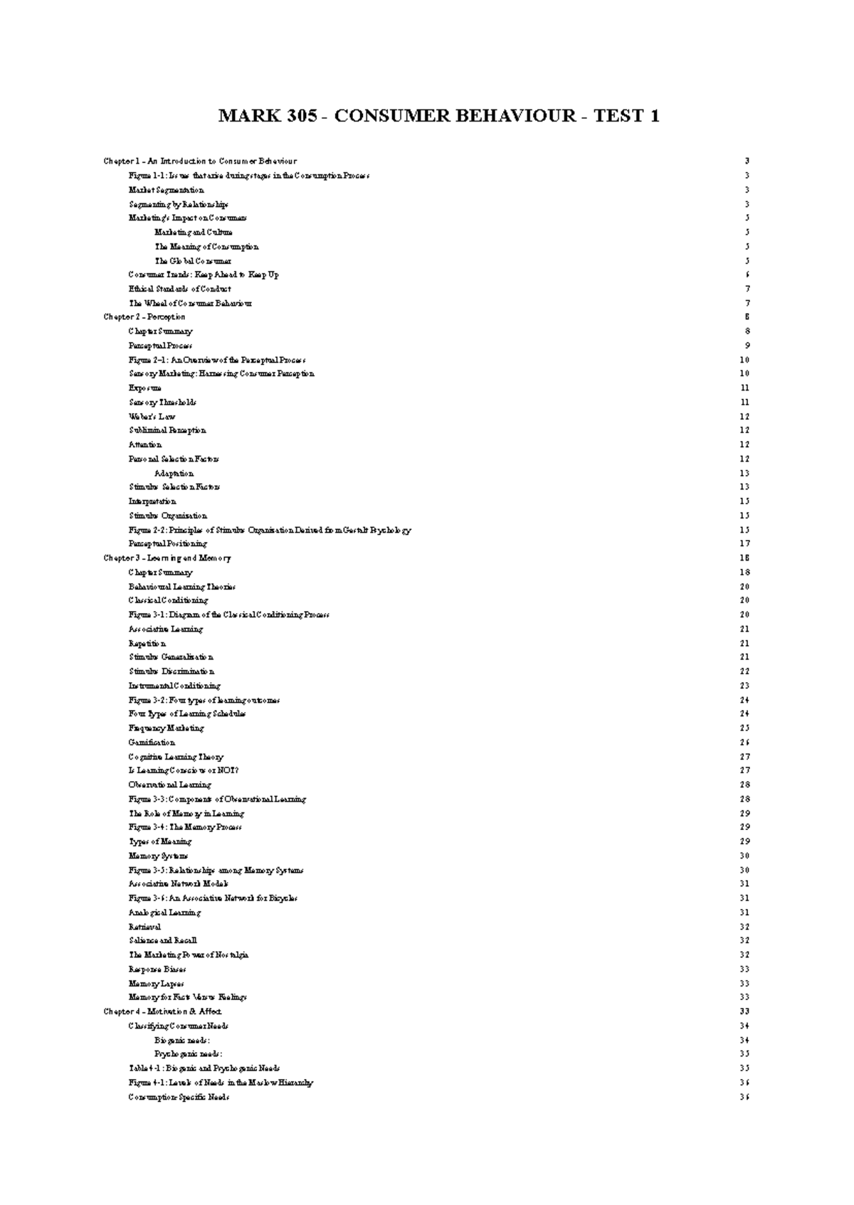 MARK 305 - Consumer Behaviour - Test 1 Study Notes from Chapters 1-6 ...