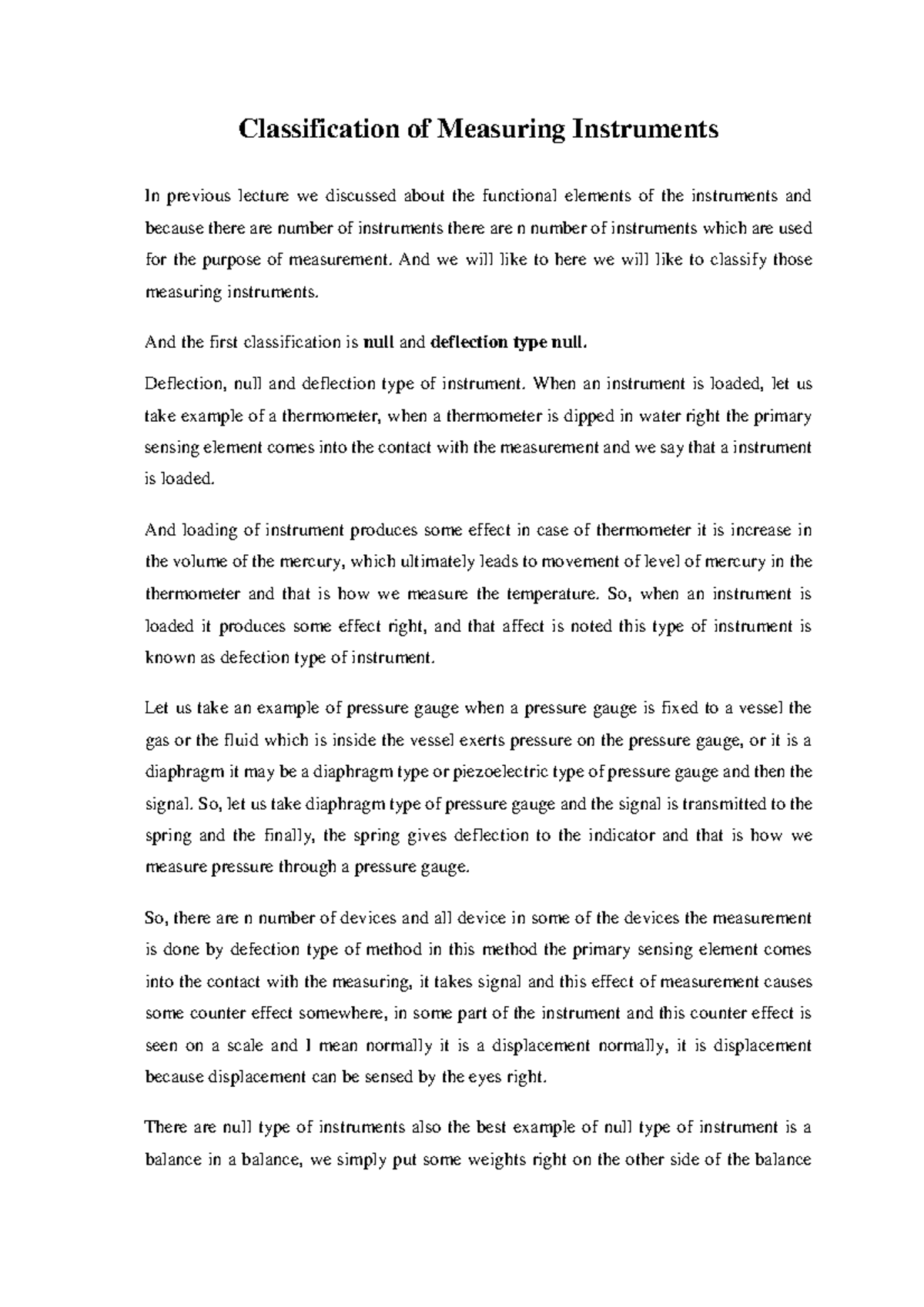 Classification of Measuring Instruments - And we will like to here we ...
