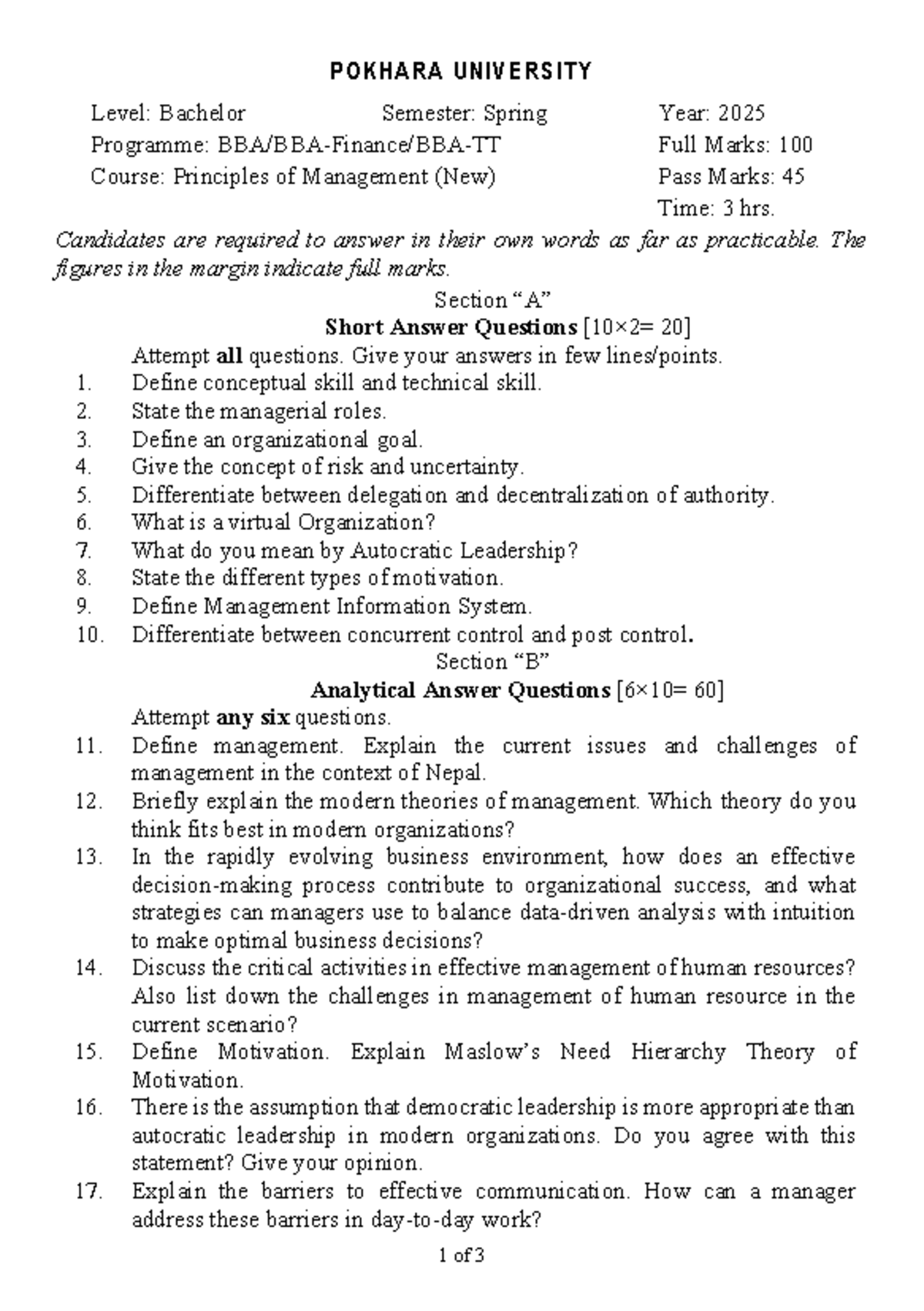 Principles of Management (New) F24860: Spring 2025 Exam Guide - Studocu