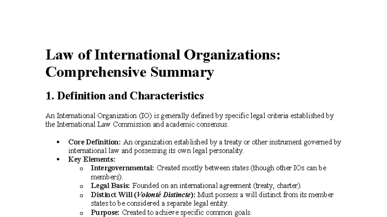 International Organizations: Key Concepts and Legal Frameworks - Studocu