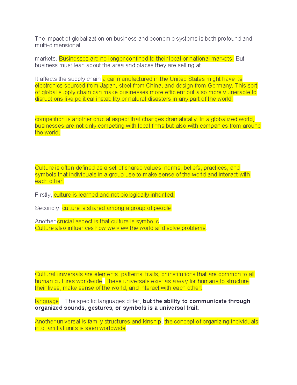 Chapter 1 - Globalization's Impact on Business & Culture Notes - Studocu