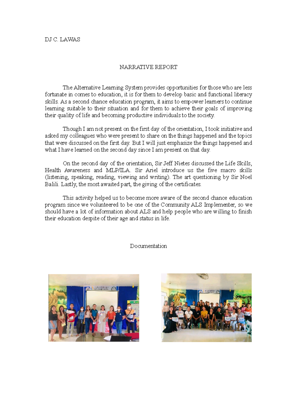 Narrative Report on Alternative Learning System Initiatives - Studocu