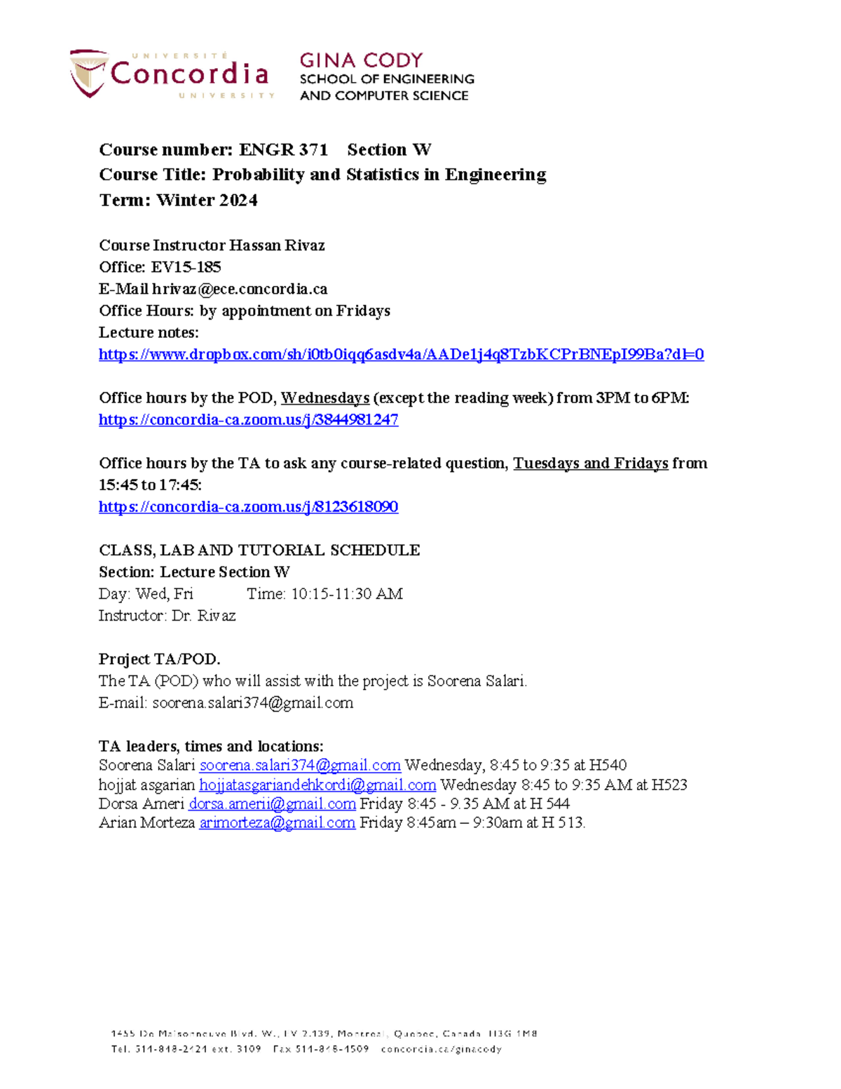 ENGR 371 Winter 2024 Course Outline: Probability & Statistics in ...