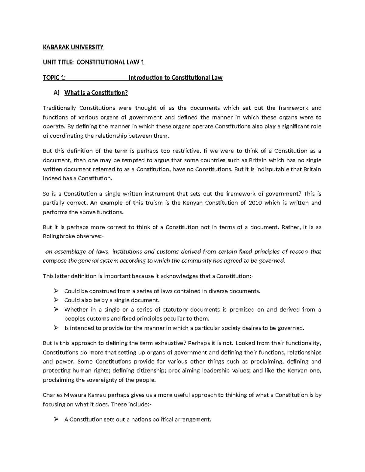 Constitutional Law 1 Course Notes: Key Concepts and Functions - Studocu