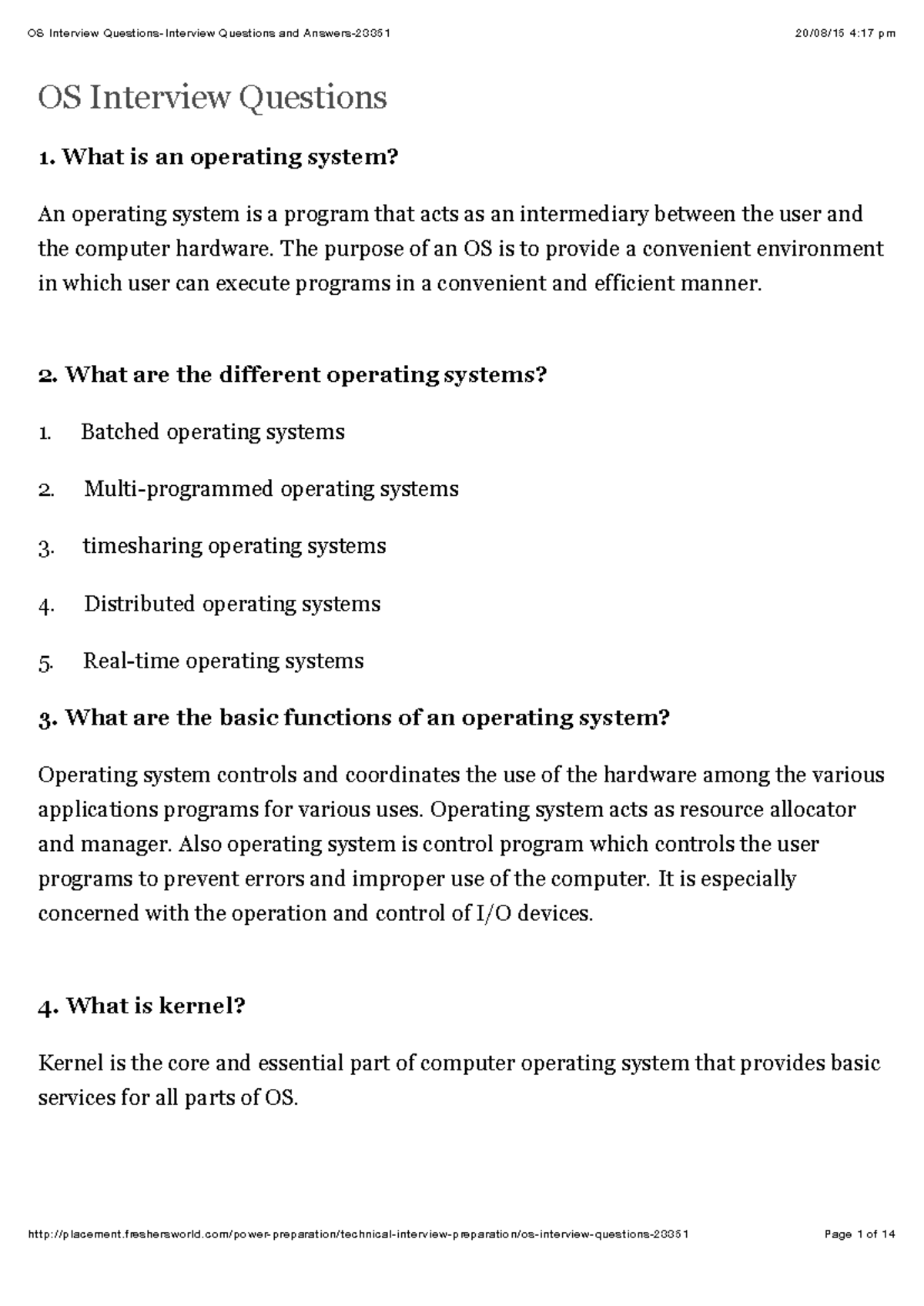 OS Interview Questions - What is an operating system? An operating ...