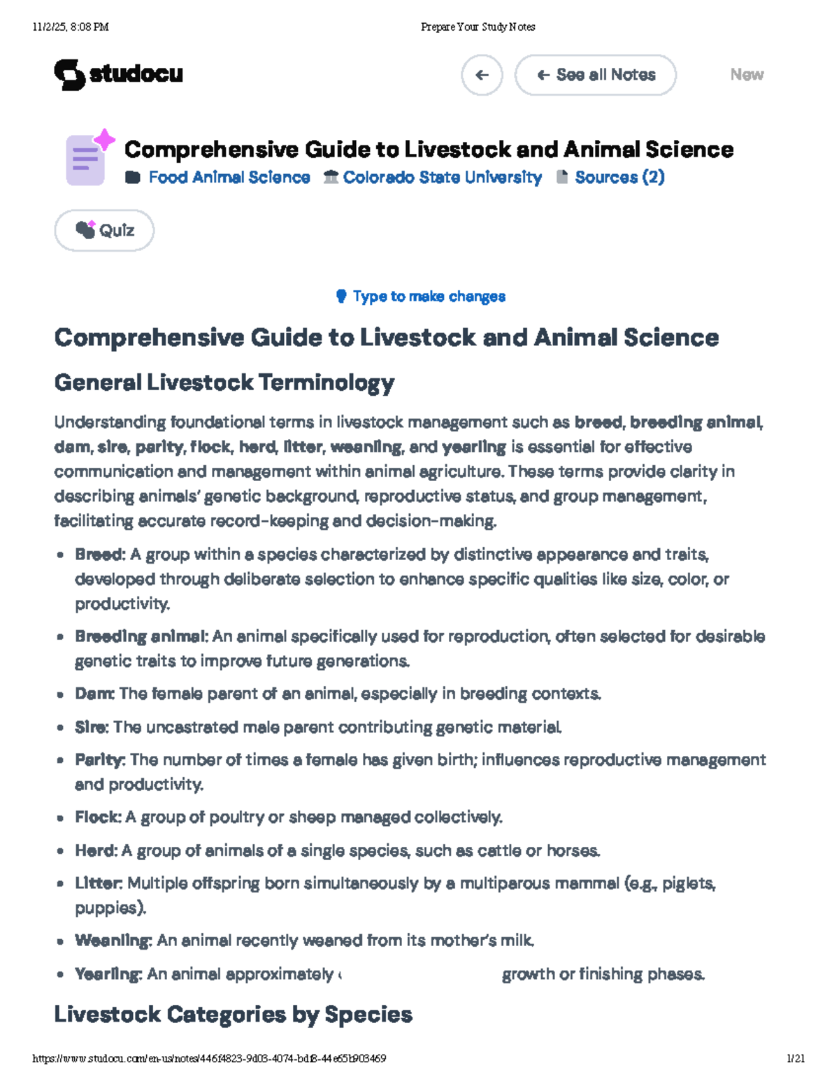 Comprehensive Study Notes for Food Animal Science (FAS) - Studocu