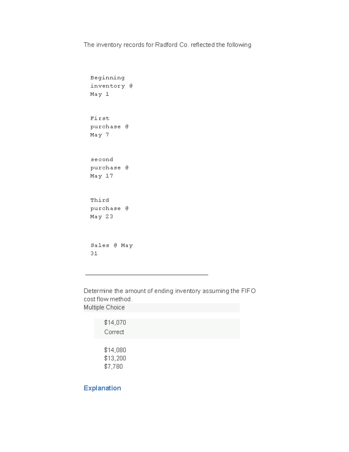 Ch5B MC Inventory Practice - FIFO & WAC Methods Insights - Studocu