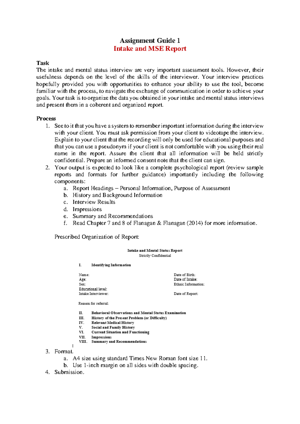 Assignment Guide 1: Intake & MSE Report Overview and Requirements - Studocu
