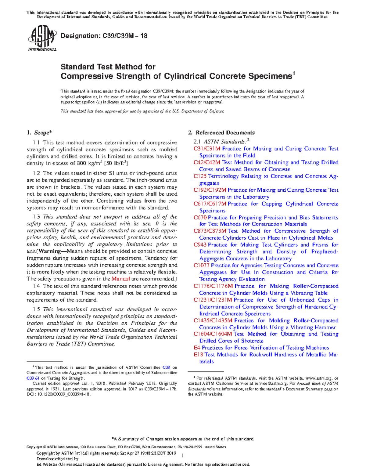 ASTM C39-18 - Standard Test Method for Concrete Compressive Strength ...