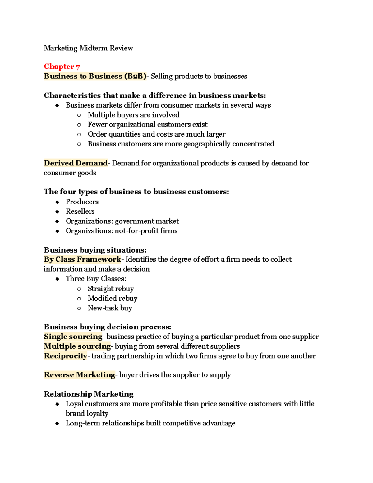 Marketing Midterm Review: Key Concepts from Chapter 7 - Studocu