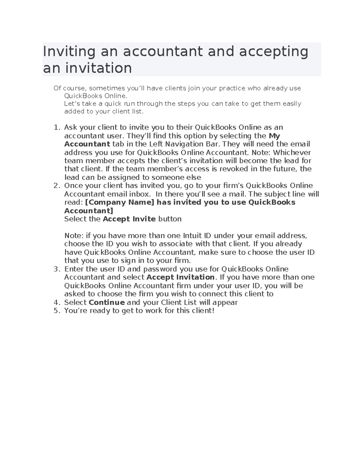 Inviting an accountant and accepting an invitation - Inviting an ...