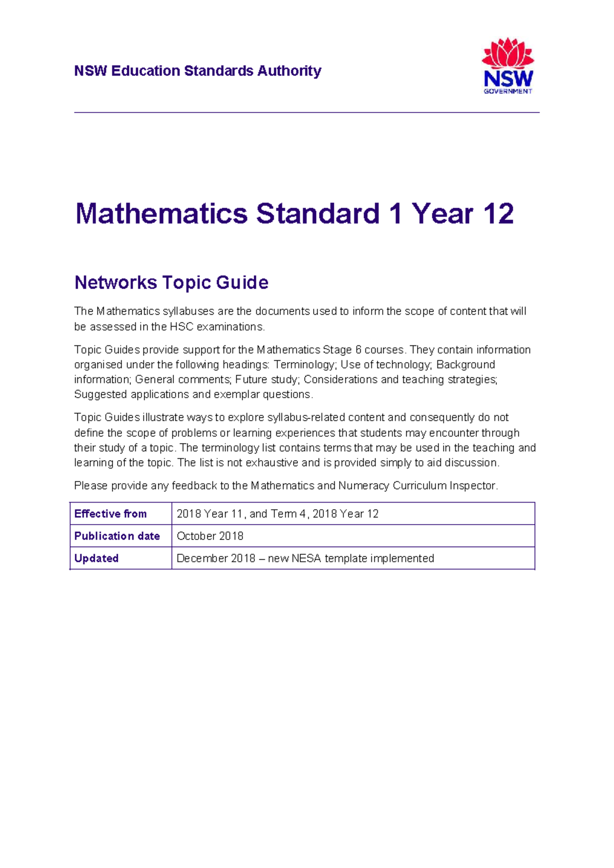 Mathematics Standard 1 Year 12: Topic Guide on Networks - Studocu