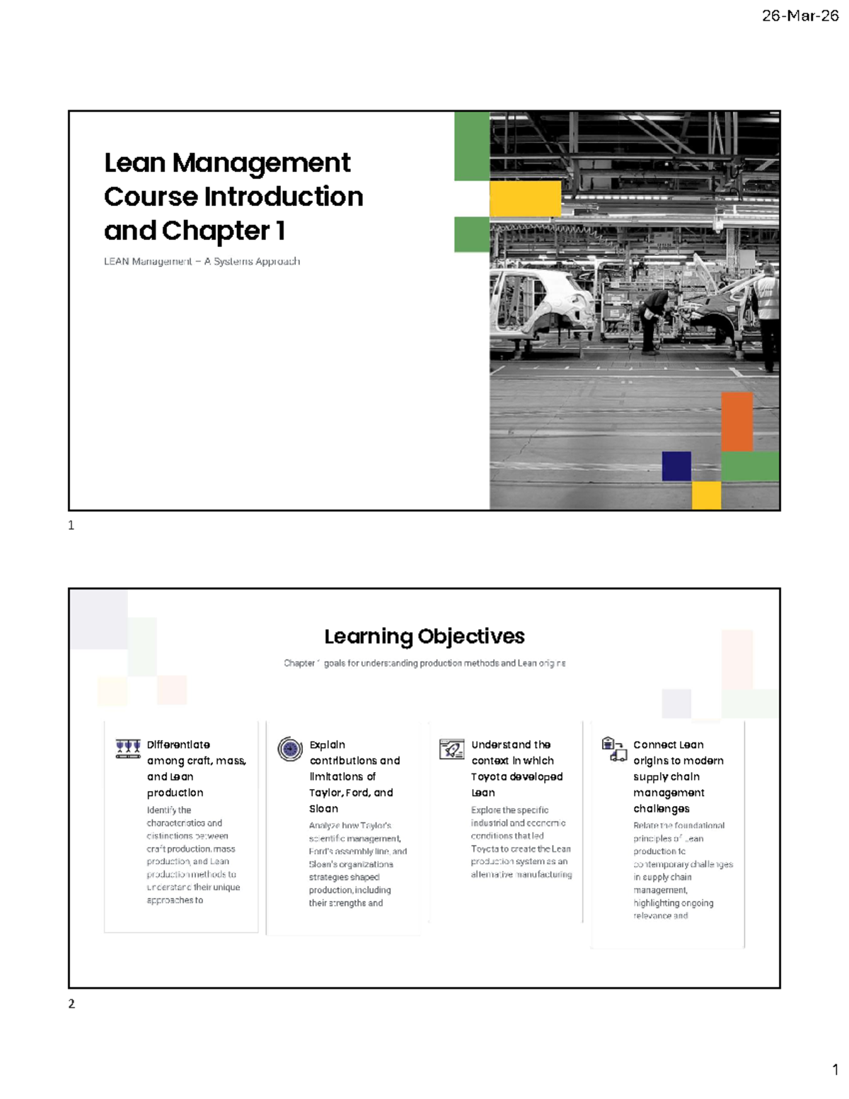 Lean Management Course Introduction: Chapter 1 Overview and Learning ...