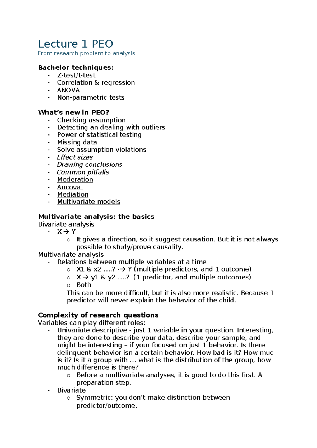 HC 1 PEO Lecture 1: From Research Problem to Analysis Techniques ...