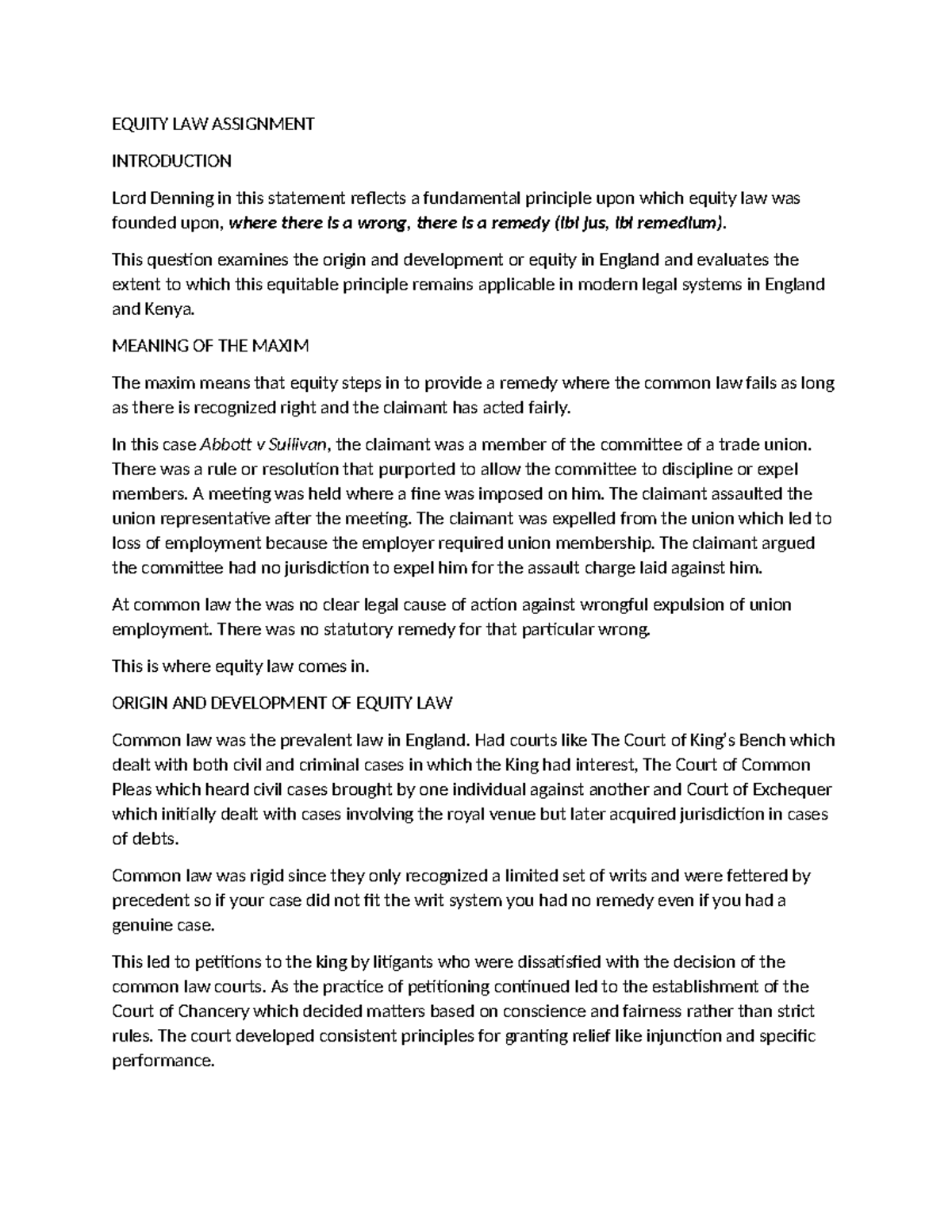 EQUITY LAW ASSIGNMENT: Origins, Principles, and Applications - Studocu