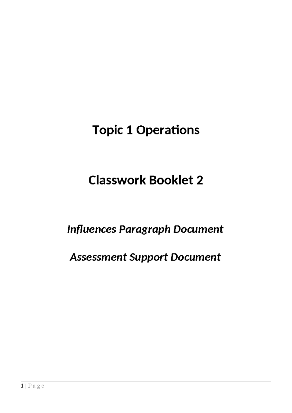 Operations Influences - Paragraph Document - Topic 1 Operations ...