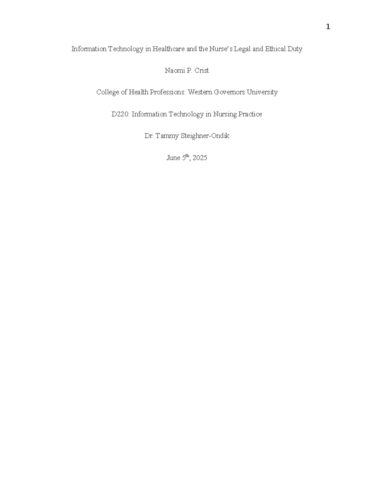 D220: Information Technology in Nursing Practice - Epic EHR Overview ...